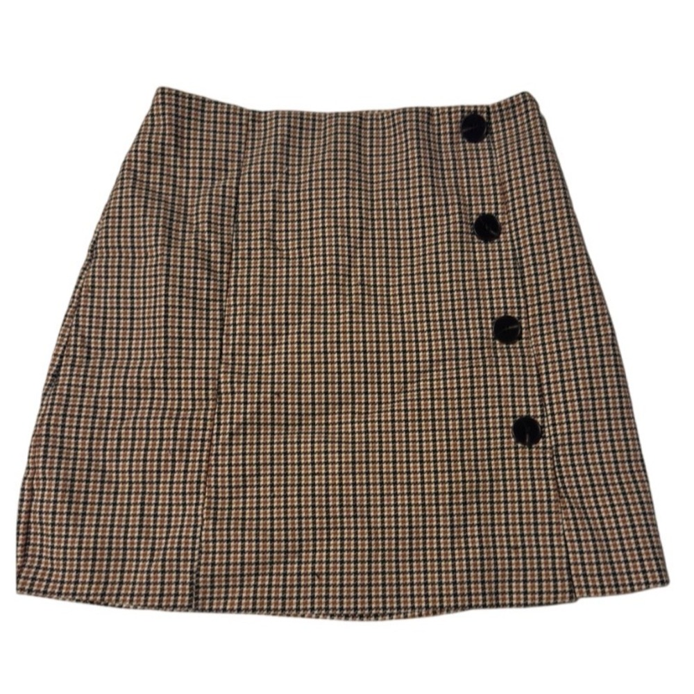 Forever 21 Plaid Mini Skirt High Waisted A Line Button Accent Brown Black Cute
